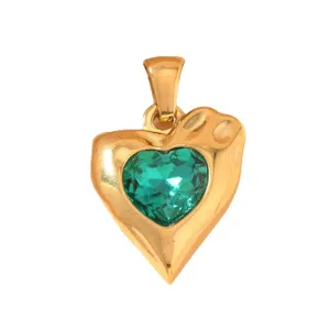 Exquisite gold green crystal heart pendant necklace charm stylish DIY jewelry accessory main item.