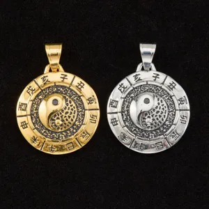 Stainless Steel Tai Chi Bagua Yin Yang Pendant Hip Hop Retro Twelve Zodiac Sign Charm Pendant Only Without Chain For Men Women