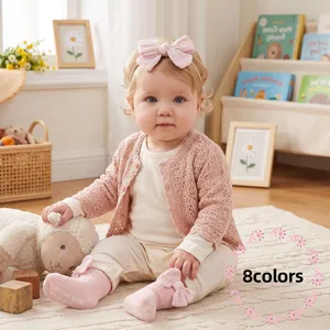 Baby Newborn Bow Headband and Socks Set Soft Ribbed Knit Solid Color Toddler Infant Hair Accessories Gift for Girls