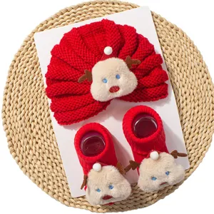 Christmas baby knit hat non-slip socks set cute toddler winter warm deer costume