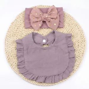 Set fascia e bavaglino per neonato carino con fiocco, accessori in cotone confortevole.