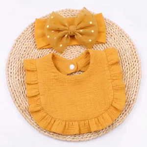 Set fascia e bavaglino per neonati, accessori per capelli con fiocco in cotone bavaglino.