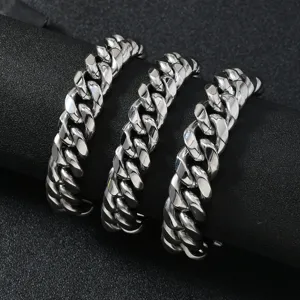 Silver cuban link bracelet detail shot, stainless steel punk hip hop chain jewelry.