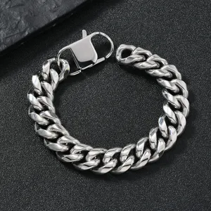 Men stainless steel Cuban link bracelet punk hip hop chunky chain jewelry detail view