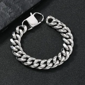 Mens Stainless Steel Cuban Link Chain Bracelet Punk Hip Hop Silver Heavy Metal Fashion Jewelry Wristband Gift
