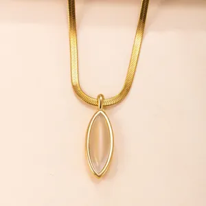Collana con ciondolo pietra naturale marquise catena lisca pesce acciaio dorato