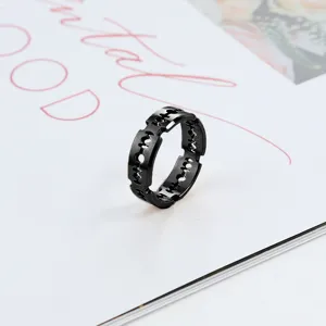 Anello da Uomo in Acciaio Inossidabile Nero Lametta Punk Hip Hop Gioiello Gotico