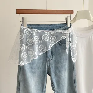 Sweet floral lace waist skirt mesh hip cover asymmetric women fashion stylish clothing accessory