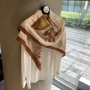 Summer large square scarf art retro style botanical print lightweight shawl detail view