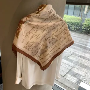 Summer 110cm square scarf silk cotton touch vintage print retro shawl elegant women outer wear