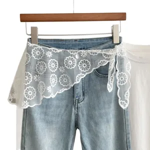 Women sweet lace mesh waist skirt hollow floral design decorative hip cover scarf main view