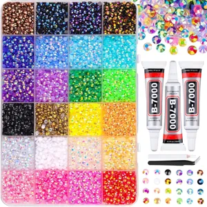 40-grid flat back resin rhinestones kit with B-7000 glue and DIY tools for nail art decor.