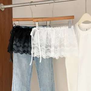 Extension de falda de encaje cintura ajustable dobladillo falso mujer negro blanco detalle.