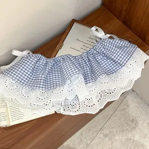 Korean plaid lace skirt extender layering mini half slip white ribbon strap women summer
