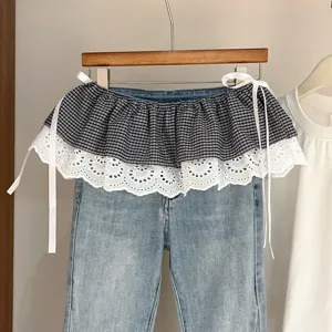 Plid lace skirt extender women spring summer tie-up layer waist wrap korean style half skirt
