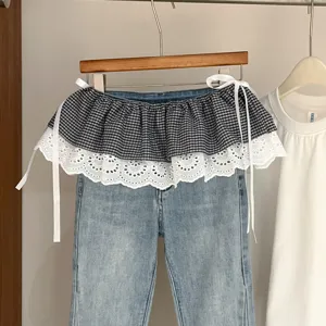 Checkered lace layered hip skirt women summer strap half skirt sweet Korean style detail