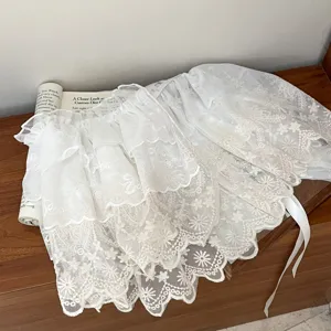 Λευκή δαντελωτή φούστα επέκτασης, γυναικείο vintage μισό μεσοφόρι με λεπτά βολάν τούλι.