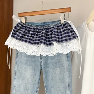Korean style plaid lace waist extender, layered hip covering skirt accessory for women.