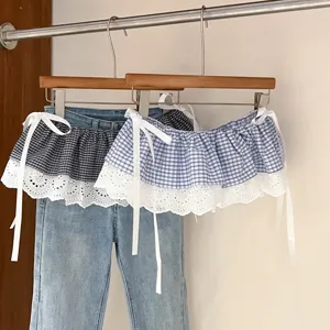 Korean plaid lace layering skirt extender fake two-piece butt cover spring summer
