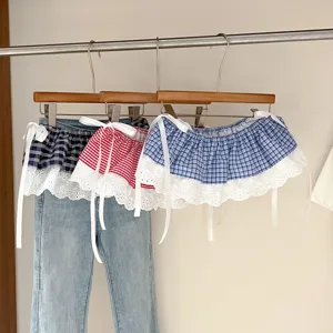 Korean style plaid lace layered skirt waist extender decorative fake two piece clothing detail