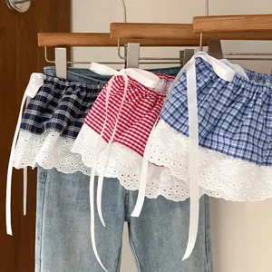 Korean Style Plaid Lace Layering Skirt Bottom For Women Tie Up Butt Cover Decorative Skirt Extender Fashion Spring Summer Accessory