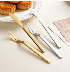 Thickened stainless steel dessert knife and fork set gold silver fruit cake tableware for home hotel