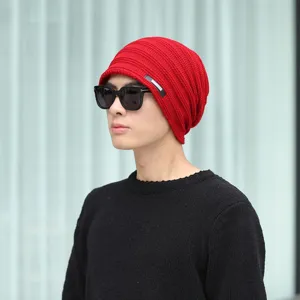 Hommes femmes bonnet tricot rouge hiver chaud slouch casquette douce loisir chapeau