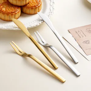 Stainless steel dessert knife and fork set, thickened cutlery for home, cake and fruit forks.