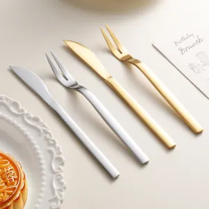 Thickened stainless steel dessert knife and fork set for home hotel cake and fruit use.
