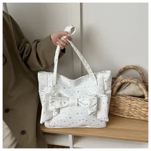 Borsa tote in tela elegante con fiocco e stampa di stelle, ideale per il lavoro.