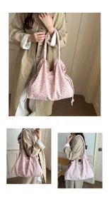 Bolso tote de lona con estampado de estrellas rosas, bolso de hombro casual para mujer.