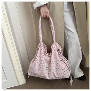 Bolso tote de pana con estampado de estrellas rosas y gran capacidad para uso diario.