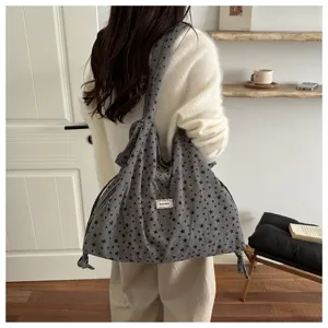 Bolso tote de hombro de pana con patrón de estrellas, gran capacidad para uso diario.