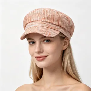 Πορτοκαλί λευκό tweed newsboy καπέλο για γυναίκες κομψό ρετρό μπερέ καπέλο χειμώνα