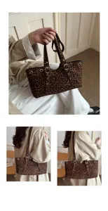 Detailansicht der Nieten-Tote-Bag mit Leopardenmuster, stylische Shopper Tasche für Damen.