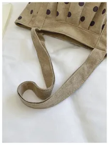 Borsa shopper a pois in corduroy dettaglio tracolla e tessuto plissé vista primo piano