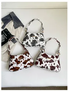 Borsa a spalla vintage con stampa mucca, borsa da donna alla moda, elegante borsa sottoascella.