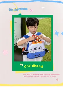 Kids Halloween Cartoon Cute Cat EVA Hard Shell Backpack Detail View for Kindergarten Boys Girls