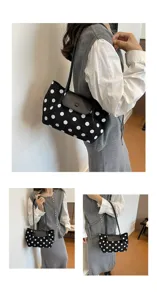 Cute black and white polka dot canvas shoulder bag with flap design for women casual daily use.