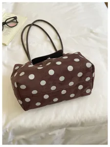 Brown polka dot shoulder tote bag casual stylish handbag for women daily commute use