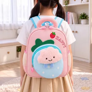Kids pink backpack cute strawberry plush cloud school bag for kindergarten boys and girls