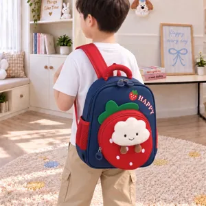 Cute kids backpack with strawberry cloud design, cartoon school bag for kindergarten boys and girls