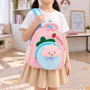 Cute cartoon strawberry cloud kids backpack for kindergarten boys and girls daily school bag.