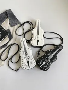 Y2K Fashion Guitar Shaped Crossbody Bag For Women PU Leather Rivet Guitar Case Shoulder Bag Punk Style Streetwear Handbag