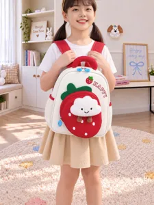 Cute strawberry cloud kids backpack for kindergarten, cute cartoon school bag for kids.