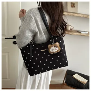 Grande borsa tote a pois da donna, elegante borsa a spalla per il lavoro quotidiano e il tempo libero.