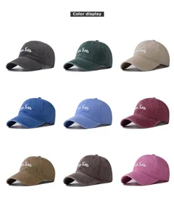 Cotton washed distressed baseball cap with crown embroidery, multi-color unisex dad hat.