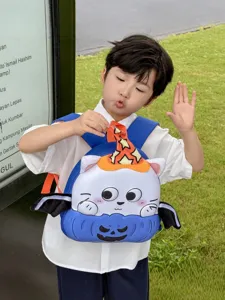 Cute cartoon Halloween pumpkin cat EVA backpack for kindergarten kids, fun school bag.