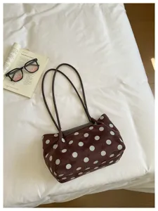 Chic brown polka dot shoulder bag, stylish tote handbag for women daily casual and commuting use.