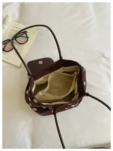 Brown corduroy polka dot shoulder bag, casual aesthetic tote bag for women daily use.